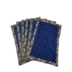 Valdrome Quilted Placemats Set of 6 Blue Yellow Paisley Floral Dinner Table
